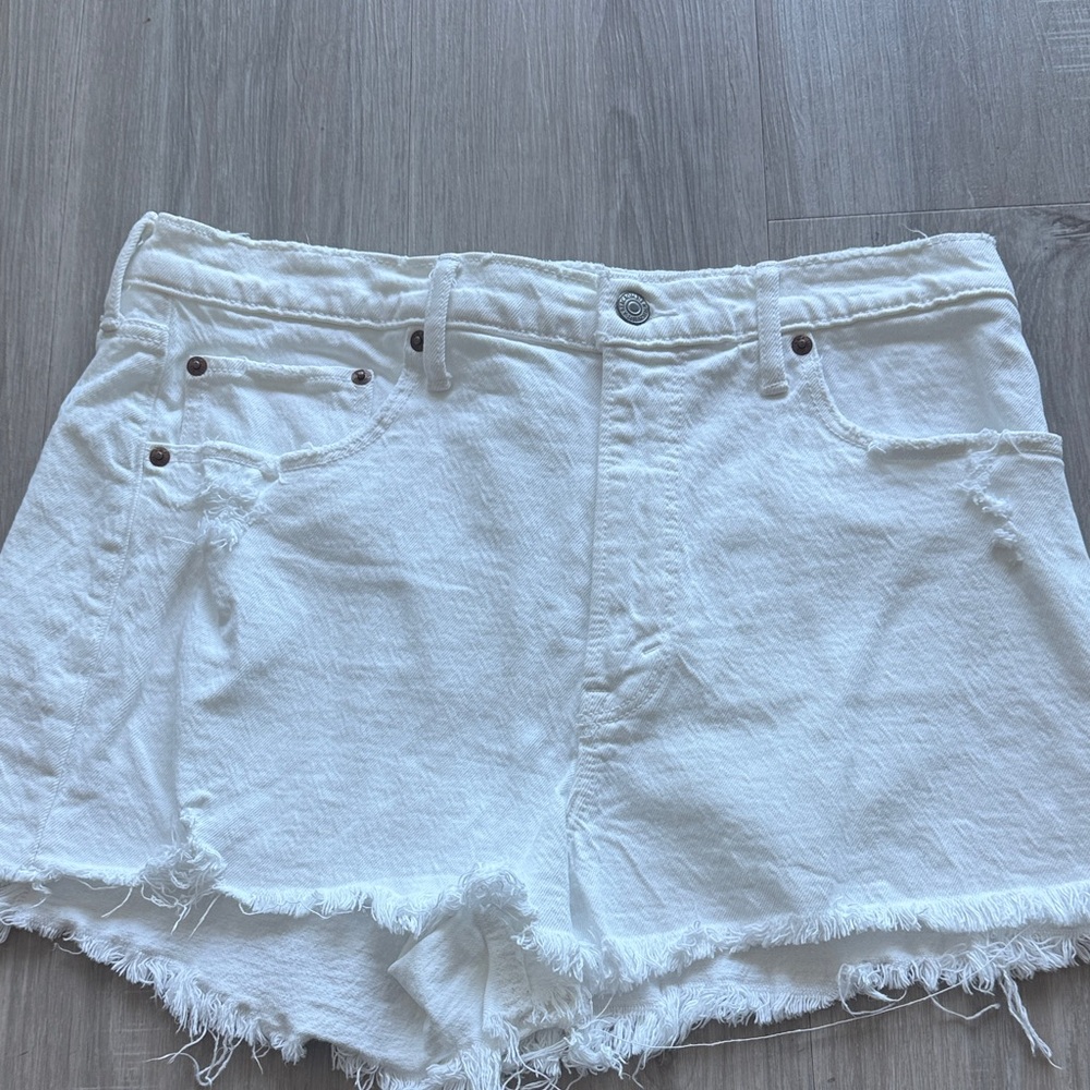 Abercrombie & Fitch White Frayed Hem Denim Shorts